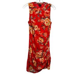 Free Press Clothing Womens Floral Sheath Dress Orange/Multi Sleeveless Ruched M